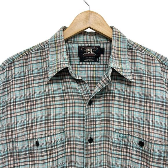 RRL Ralph Lauren Double RL Button Down Shirt Plaid Short Sleeve Southwestern L - Picture 4 of 7
